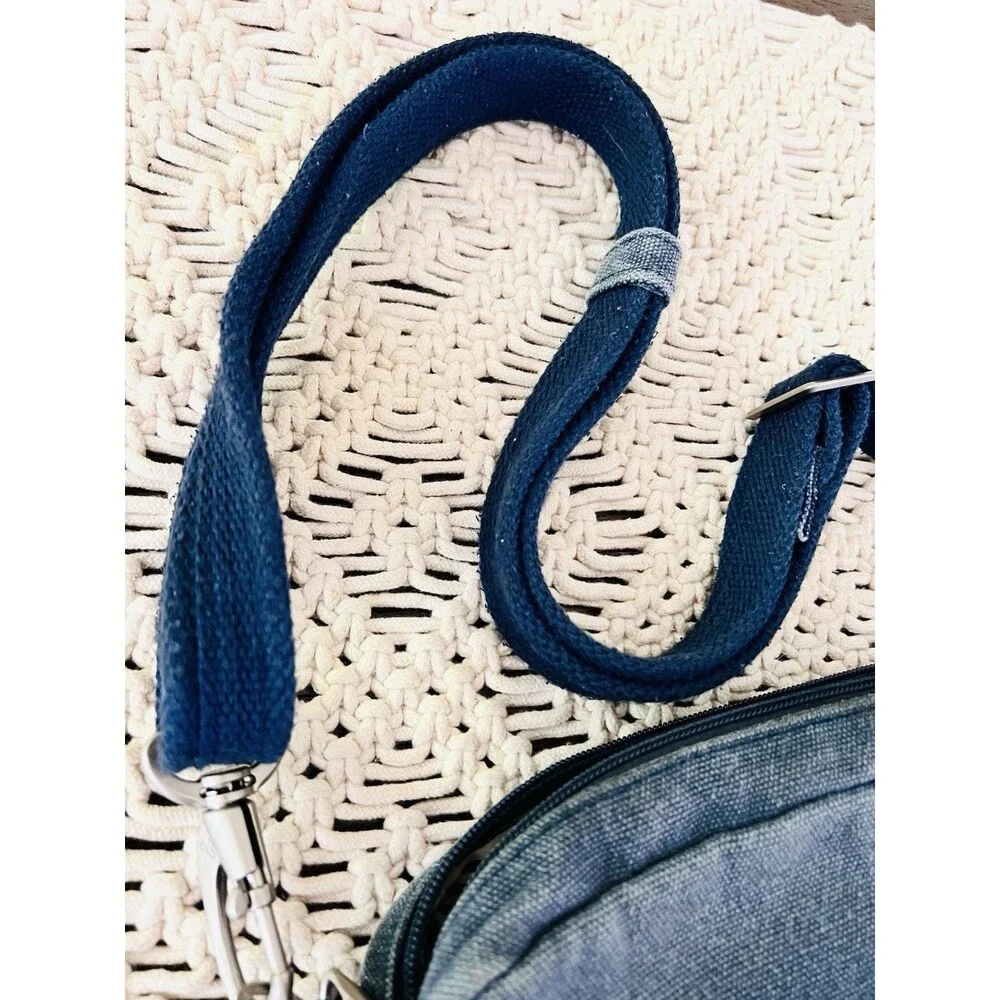 Travelon Anti Theft Heritage Small Crossbody Bag Indigo Blue Denim Canvas RFID